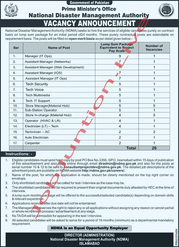 National Disaster Management Authority Jobs 2024